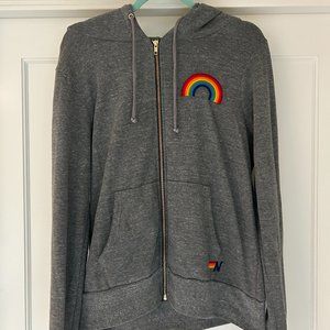 AVIATOR NATION RAINBOW EMBROIDERY HOODIE - HEATHER GREY, MEDIUM
